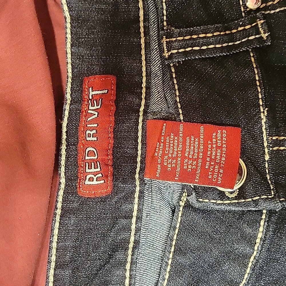 Red rivet jeans